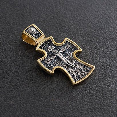 Серебряный крест (чернение, позолота)"Распятие. Николай Чудотворец" 132768 №8