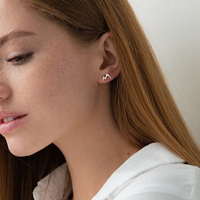 Сережки - пусети "Гори" в білому золоті с07518 №3