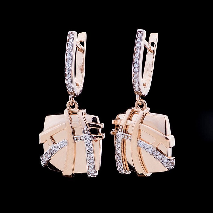 Золоті сережки з фіанітами с04509 від ювелірного магазину Онікс - 1