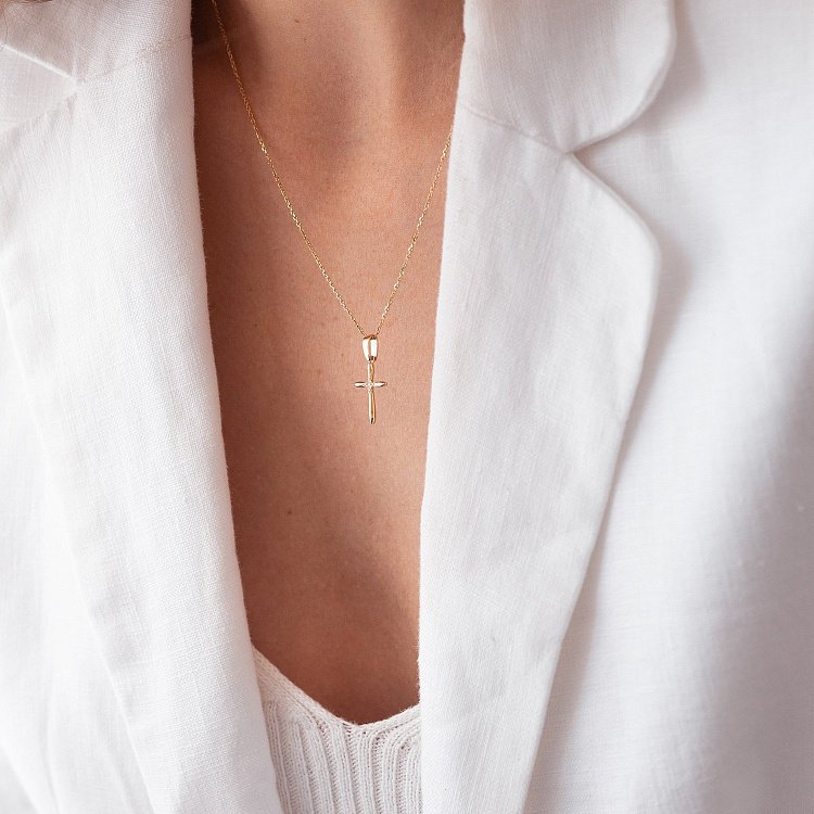 Золоте кольє "Хрестик" з фіанітами кол02193 від ювелірного магазину Онікс - 5