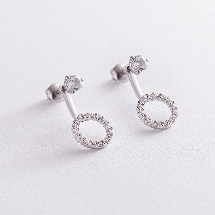 Срібні сережки - джекети "Кругообіг" з фіанітами 2674/9р-CZ від ювелірного магазину Онікс - 1