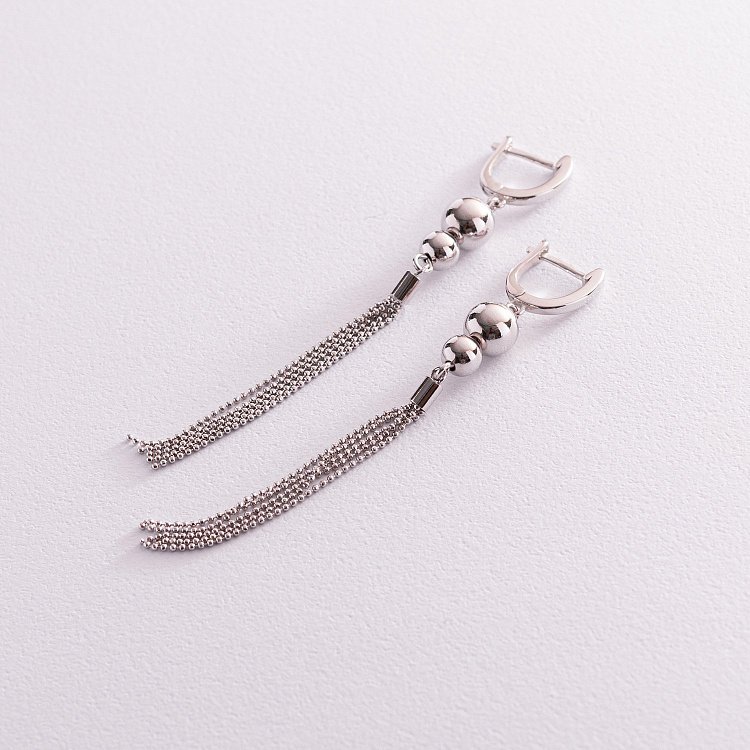 Срібні висячі сережки з кульками 123140 від ювелірного магазину Онікс - 1