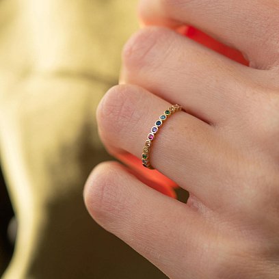 Каблучка з різнокольоровими фіанітами (жовте золото) к07162 №7