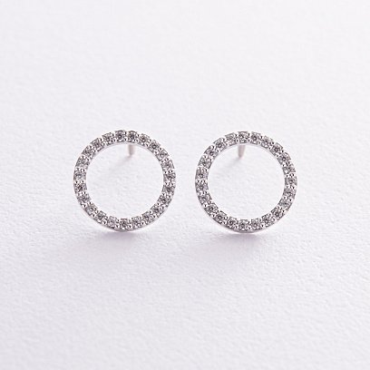 Серьги - пусеты "Круговорот" с фианитами 1.2 см (белое золото) с08280