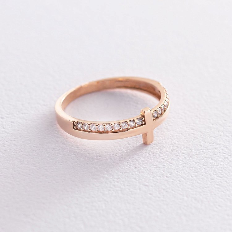 Золотое кольцо "Крестик" с фианитами к05521 от ювелирного магазина Оникс