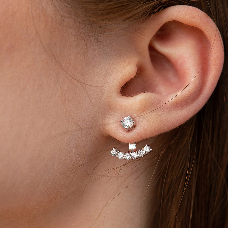 Сережки - джекети в білому золоті (фіаніти) с09338 від ювелірного магазину Онікс - 6