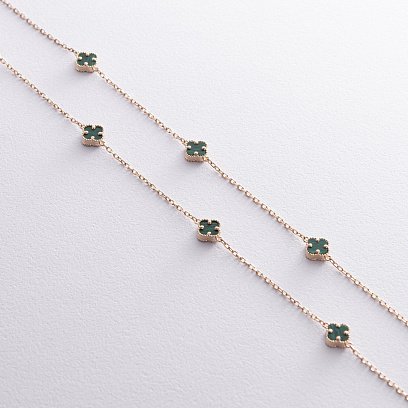 Кольє "Конюшина" з малахітом mini (жовте золото) кол02431 №5