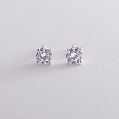 Серебряные серьги - пусеты с фианитами 122655