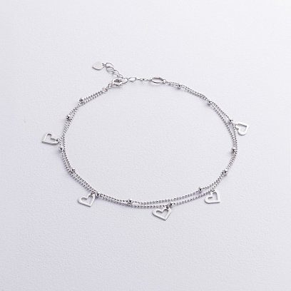 Серебряный браслет "Сердечки и шарики" на ногу 905-01602