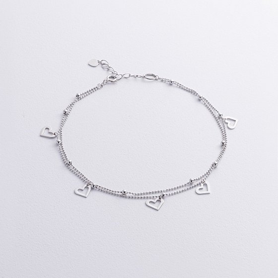 Серебряный браслет "Сердечки и шарики" на ногу 905-01602