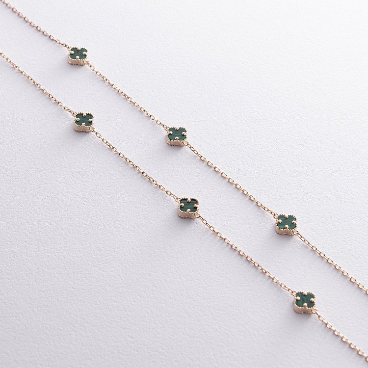 Кольє "Конюшина" з малахітом mini (жовте золото) кол02431 від ювелірного магазину Онікс - 4