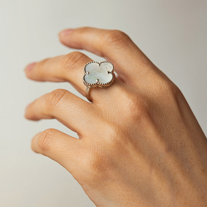 Срібна каблучка "Конюшина" (перламутр) 112769 №4