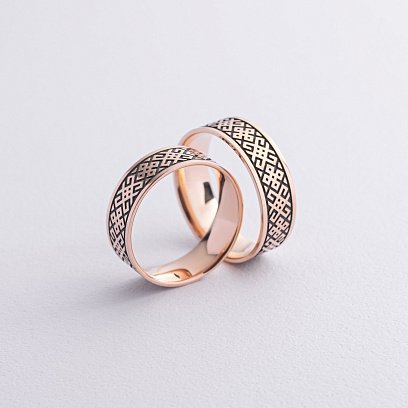 Золотое обручальное кольцо "Вышиванка" с чернением 240531300 №3