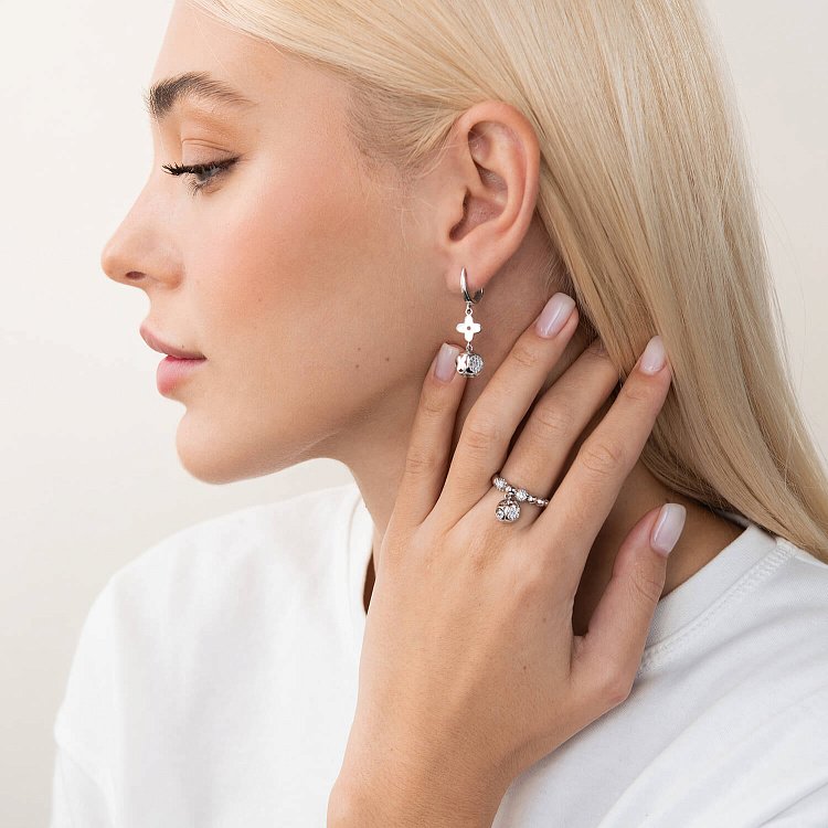 Золотые серьги "Клевер" с фианитами с04488 от ювелирного магазина Оникс - 2