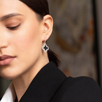 Сережки "Конюшина" в білому золоті (емаль) с07136 №4