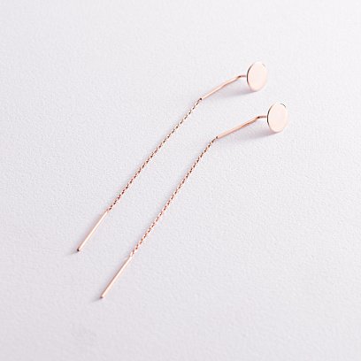 Серьги - протяжки "Монетки" в красном золоте с07845