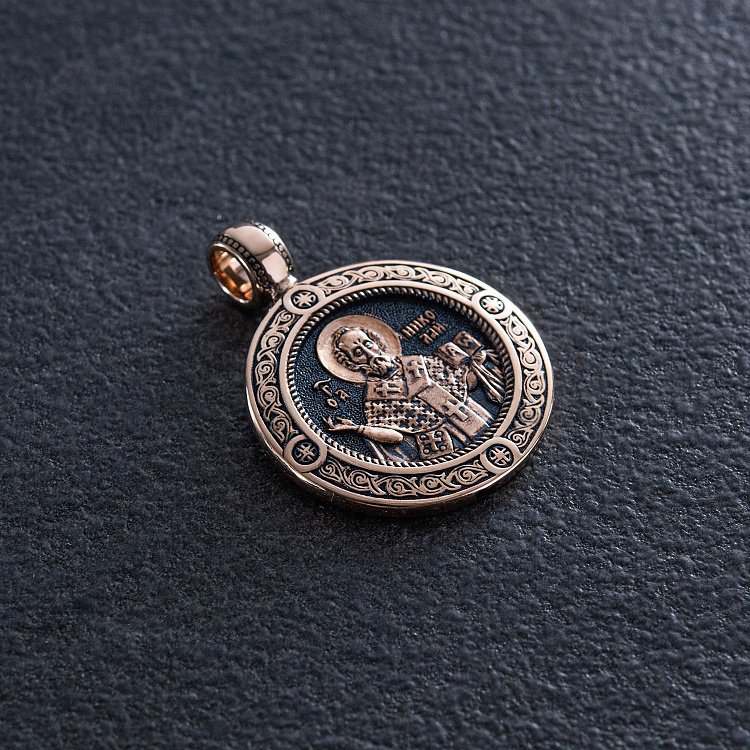 Золота підвіска "Св. Миколай Чудотворець" з чорнінням п02410 від ювелірного магазину Онікс