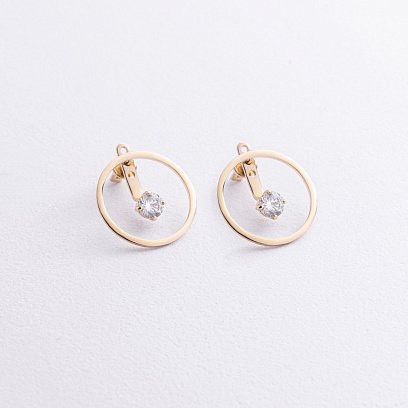 Серьги - джекеты "Greys" в желтом золоте (фианиты) с09069 №3