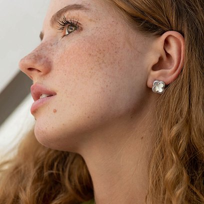 Срібні сережки - пусети "Конюшина" (перламутр, фіаніти) 158/1п №4