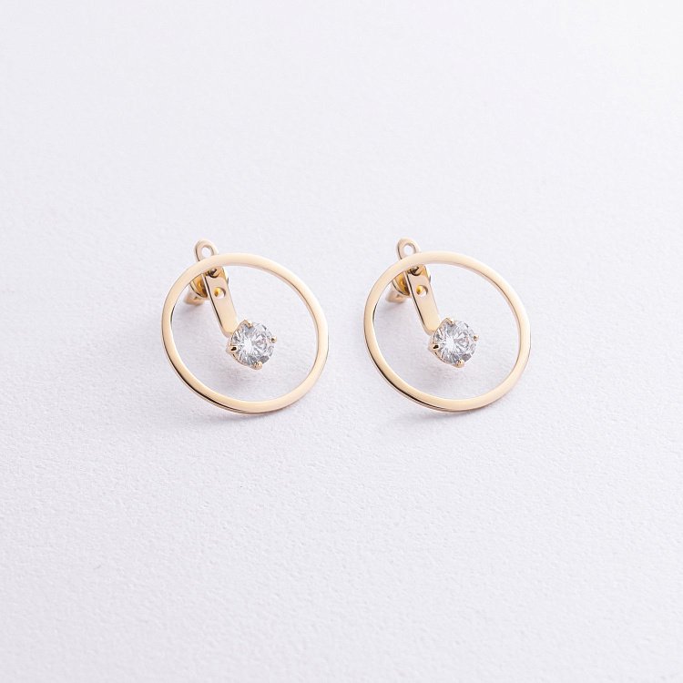 Серьги - джекеты "Greys" в желтом золоте (фианиты) с09069 от ювелирного магазина Оникс - 2