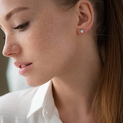 Золотые серьги - пусеты "Цветочки" (фианиты) с07301 №2