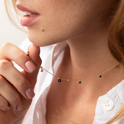 Колье "Сердечки" с черными фианитами (желтое золото) кол02271 №2