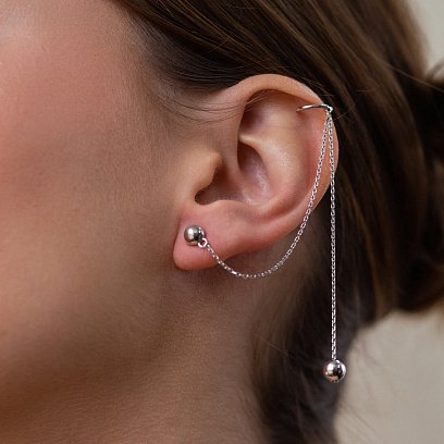 Асиметричні сережки - пусети "Кульки" у сріблі (сережка - каффа) 902-01400 №8