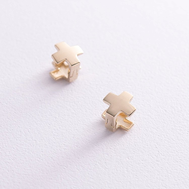 Серьги "Крестики" в желтом золоте с06954 от ювелирного магазина Оникс