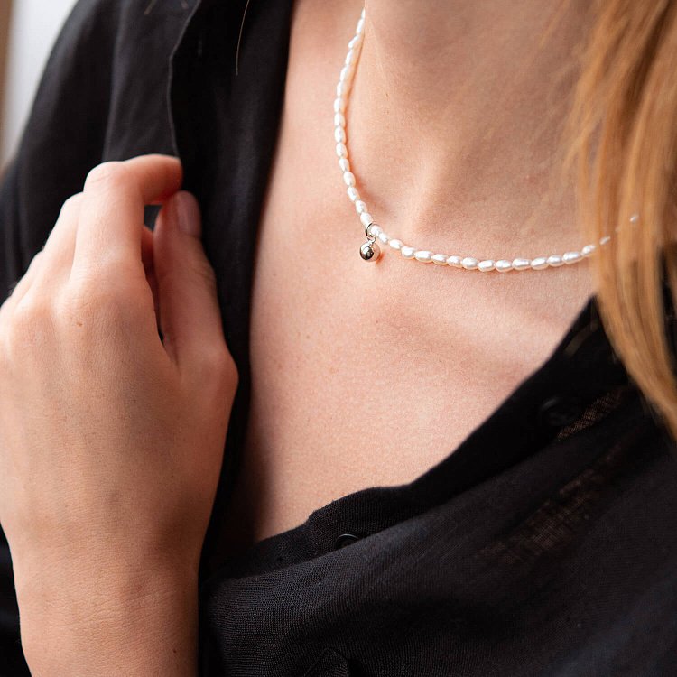 Серебряное колье "Жемчужинки с шариком" жемшар от ювелирного магазина Оникс - 15