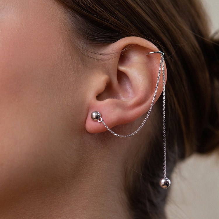 Асиметричні сережки - пусети "Кульки" у сріблі (сережка - каффа) 902-01400 від ювелірного магазину Онікс - 7