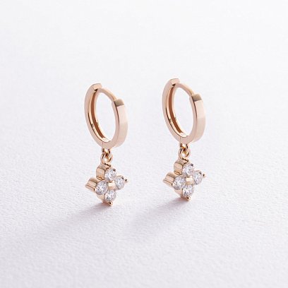 Золоті сережки - кільця "Конюшина" з діамантами 322983121