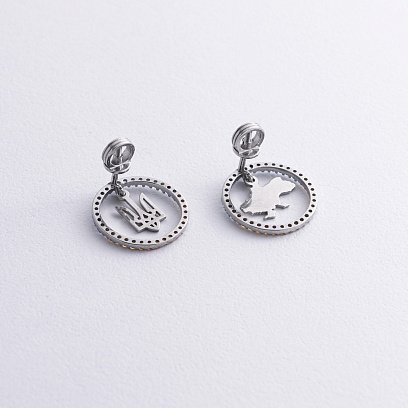 Срібні сережки з фіанітами "Карта України. Герб України - Тризуб" з фіанітами 1026 №3