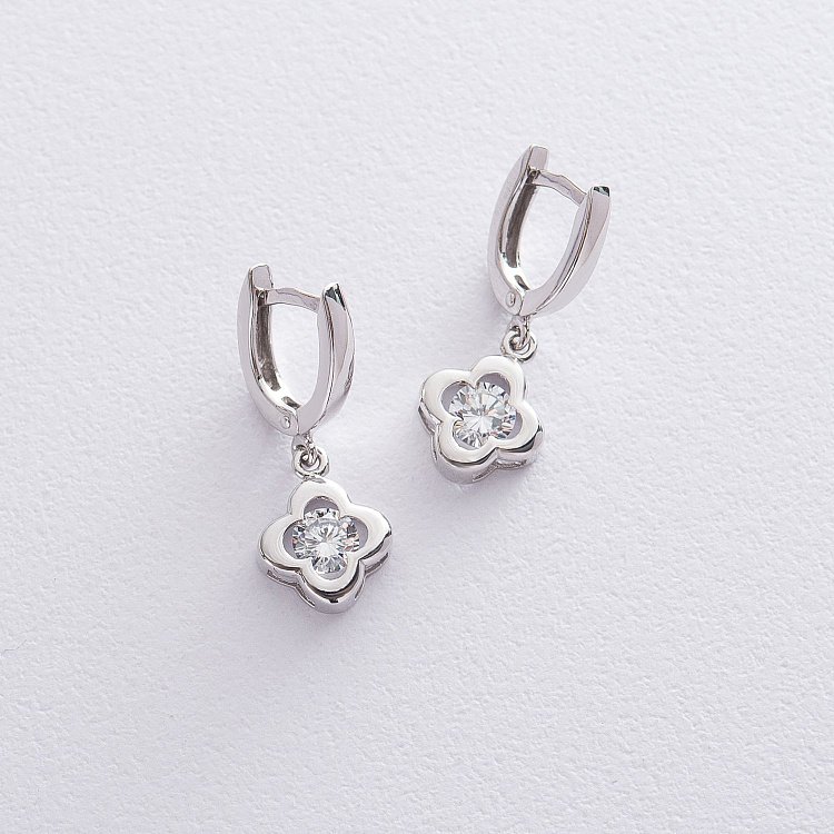 Золоті сережки "Конюшина" з фіанітом с04862 від ювелірного магазину Онікс