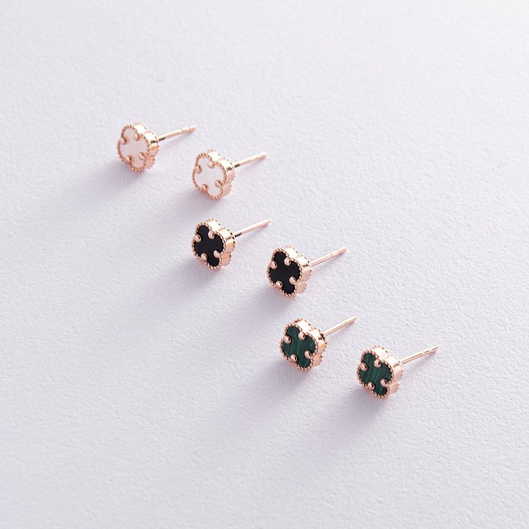 Сережки - пусети "Конюшина" з перламутром mini (червоне золото) с08403 від ювелірного магазину Онікс - 9