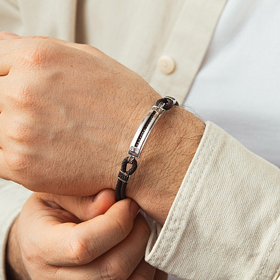 Каучуковый браслет из белого золота (фианит) б05813 №2