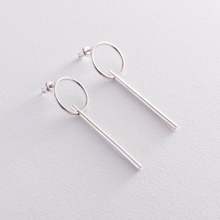 Серебряные серьги - пусеты "Геометрия" 122995 от ювелирного магазина Оникс - 3