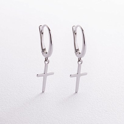 Сережки "Хрестики" в білому золоті с06995