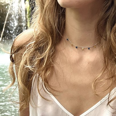 Кольє "Українка" у білому золоті (сині та жовті фіаніти) кол02248 №5