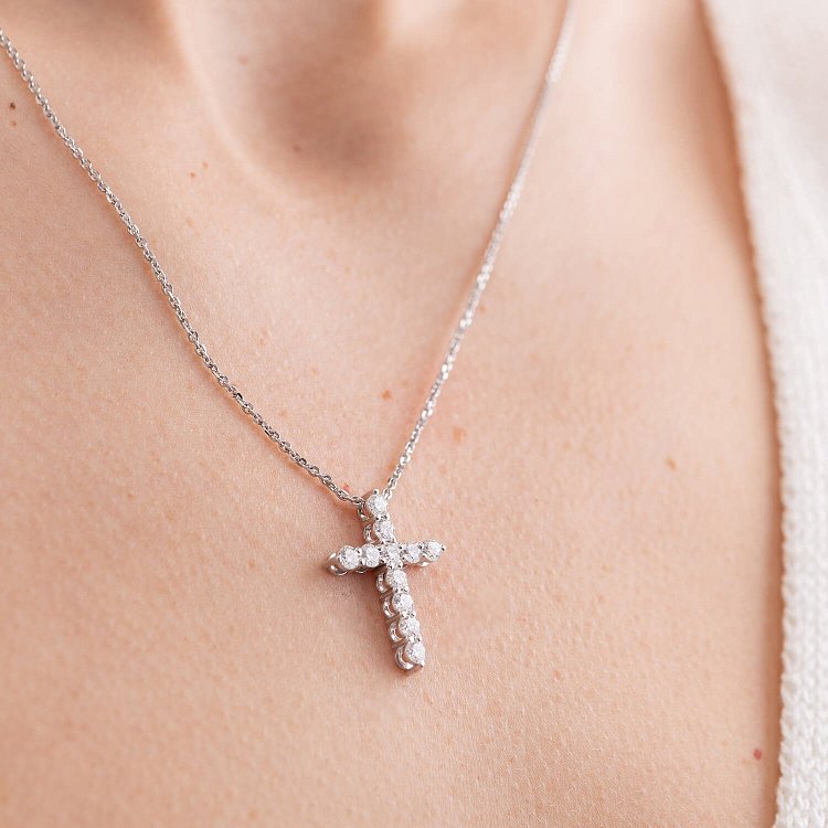 Золотое колье "Крестик" с бриллиантами 118281121 от ювелирного магазина Оникс - 4