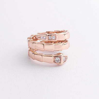 Кольцо "Змея" в красном золоте (фианиты) к08304