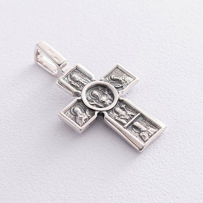 Серебряный православный крестик с чернением " Распятие. Божия Матерь" Воплощение". Пять святителей" 13437 №7