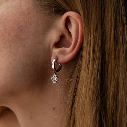 Серебряные серьги - кольца "Клевер" (фианиты) OR124010 №2