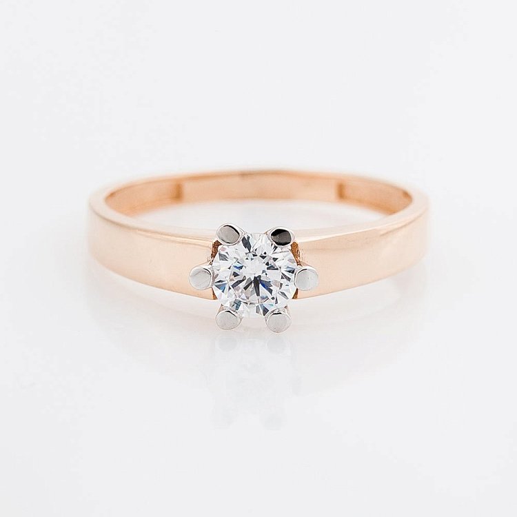 Золотое помолвочное кольцо с фианитом к04715 от ювелирного магазина Оникс - 3