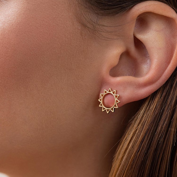 Золотые серьги - пусеты "Солнце" с07856 от ювелирного магазина Оникс - 5