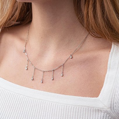Серебряное колье "Капли" с фианитами 18666 №2