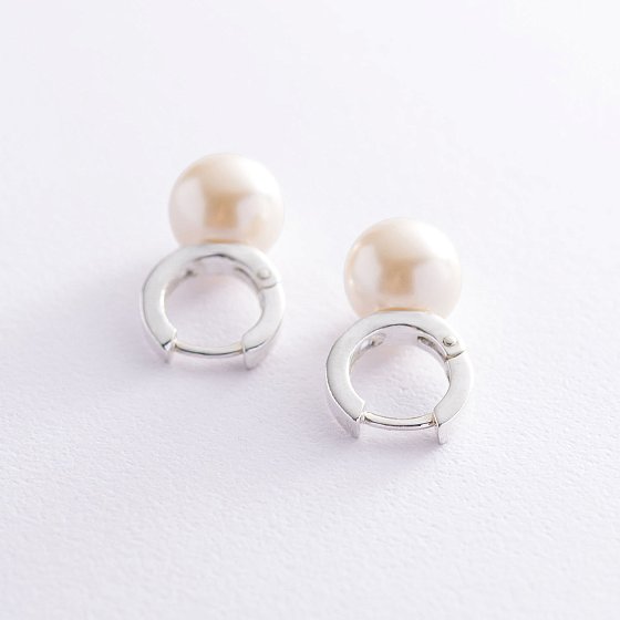 Серебряные серьги с искусственным жемчугом 122758 №3