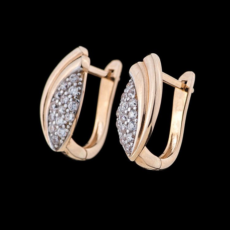 Золоті сережки з фіанітами с01560 від ювелірного магазину Онікс - 1