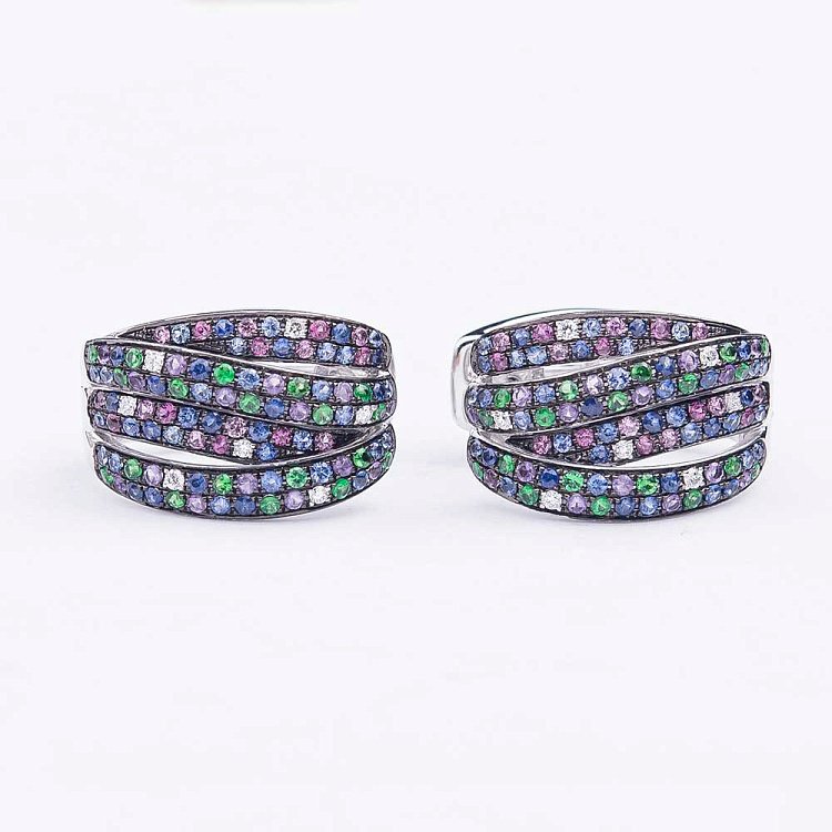 Золотые серьги с сапфирами и бриллиантами MR16823Egm от ювелирного магазина Оникс - 2