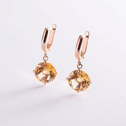 Золотые серьги "Влечение" с цитрином с05297