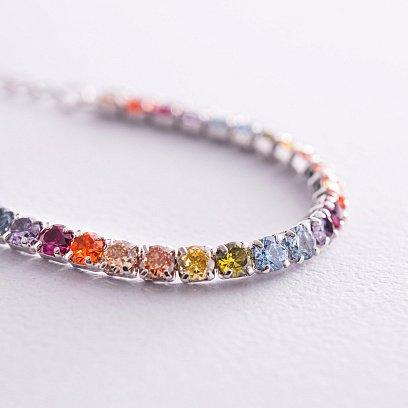 Срібний браслет "Різнокольоровий" з фіанітами 141632 №3